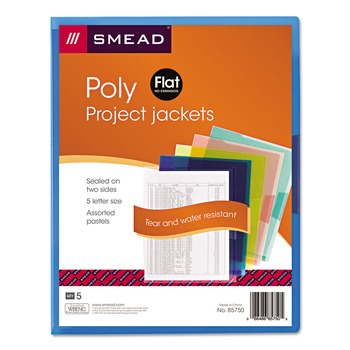 Smead 85750 Poly Organized Up Slash Jackets - Letter, Clear/Trans Assortment (5/Pack)
