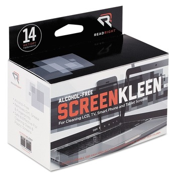 Read Right RR1291 5 x 5 ScreenKleen Alcohol-Free Cloth Wipes - Unscented (14/Box)