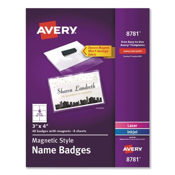 Avery 08781 4 in. x 3 in. Horizontal Magnetic Style Name Badge Kit - White (48/Pack)