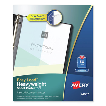 Avery 74107 Letter Size Heavy Gauge Top-Load Poly Sheet Protectors - Nonglare Clear (50/Box)