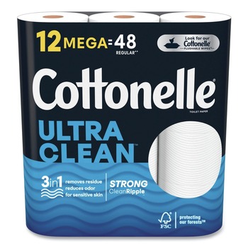 Cottonelle 55489 Ultra CleanCare 1-Ply Septic Safe Mega Rolls Strong Tissue Toilet Paper - White (48/Carton)