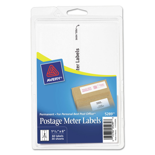 Labels | Avery 05289 1.78 in. x 6 in. Postage Meter Labels for Personal Post Office - White (2/Sheet, 30 Sheets/Pack) image number 0