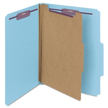 Smead 13730 4-Section Pressboard Top Tab Classification Folders with 4 SafeSHIELD Fasteners - Letter Size/Blue (10/Box)