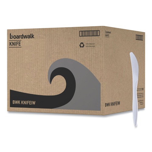 Just Launched | Boardwalk BWKKNIFEIW Mediumweight Wrapped Polypropylene Cutlery Knives - White (1000/Carton) image number 0