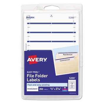 Avery 05200 0.69 x 3.44 Permanent File Folder Labels - White (252/Pack)