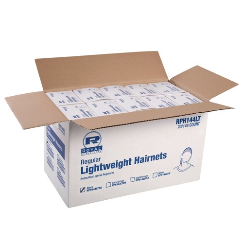 Food Service | AmerCareRoyal RPH144LTBK 24 in. Nylon Lightweight Latex-Free Hairnets - Black (2880/Carton) image number 0