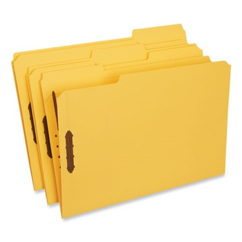 Universal UNV13528 1/3 Cut Tab Legal Size Deluxe Reinforced Top Tab Folders with Fasteners - Yellow (50/Box)