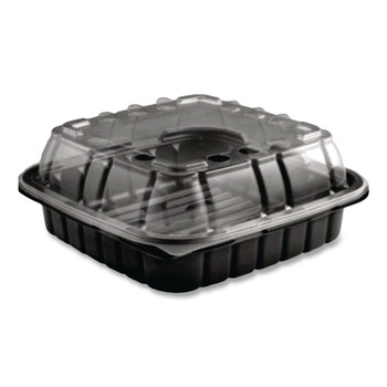Anchor 4118501 33 oz. 8.46 in. x 3.16 in. Plastic Crisp Foods Technologies Containers - Clear/Black (180/Carton)