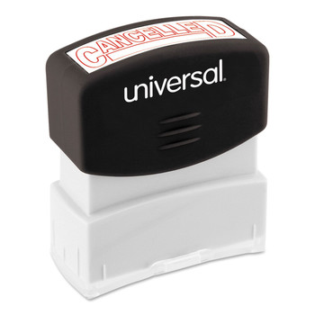 STAMPS AND STAMP SUPPLIES | Universal UNV10045 Pre-Inked One-Color CANCELLED Message Stamp - Red