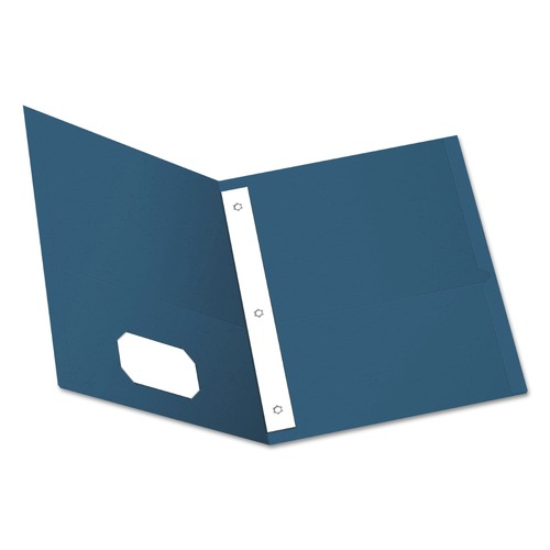 File Folders | Oxford 57702 11 in. x 8.5 in. 0.5 in. Capacity Twin-Pocket Folders with 3 Fasteners - Blue (25/Box) image number 0
