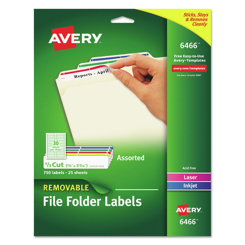 Labels | Avery 06466 0.66 in. x 3.44 in. Removable File Folder Labels with Sure Feed Technology - White (750/Pack) image number 0