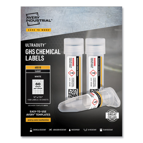 Labels | Avery 60518 UltraDuty 0.5 in. x 1.75 in. GHS Chemical Waterproof and UV Resistant Labels - White (1500/Pack) image number 0
