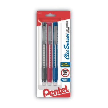 ERASERS AND CORRECTION SUPPLIES | Pentel ZE21BP3-K6 Clic Eraser Grip Eraser For Pencil Marks - White Eraser/Random Assorted Barrel Color (3/Pack)