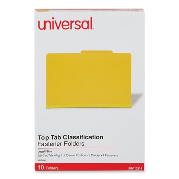 Universal UNV10214 Bright Colored Pressboard Classification Folders - Legal, Yellow (10/Box)
