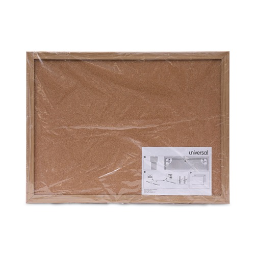 Mailroom Equipment | Universal 43602-UNV 24 in. x 18 in. Cork Board with Oak Style Frame - Tan Surface image number 0
