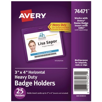 LABEL AND BADGE HOLDERS | Avery 74471 4w x 3h Secure Top Heavy-Duty Horizontal Badge Holders - Clear (25/Pack)