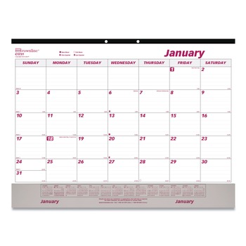  | Brownline C1731V 22 x 17 Monthly Desk Pad Calendar - White/Burgundy Sheets/Black Binding/Clear Corners