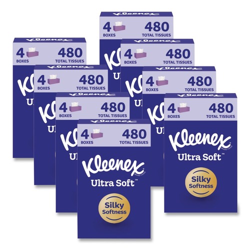 Tissues | Kleenex 54316 Ultra Soft 3-Ply Facial Tissue - White (8/Carton) image number 0