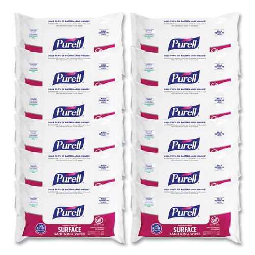 Cleaning & Disinfecting Wipes | PURELL 9371-12 1-Ply 7.4 in. x 9 in. Fragrance-Free Foodservice Surface Sanitizing Wipes - White (12 Pouches/Carton) image number 0