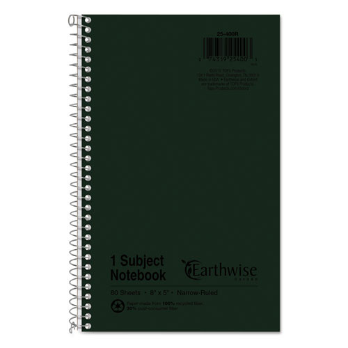 Notebooks & Pads | Oxford 25-400R Earthwise by Oxford 8 in. x 5 in. Sheets Narrow Rule Recycled One-Subject Notebook - Green Cover image number 0