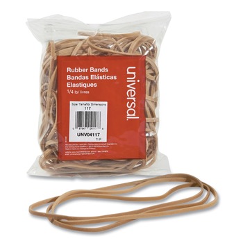 Universal UNV04117 4 oz. Box 0.06 in. Gauge Size 117 Rubber Bands - Beige (50/Pack)