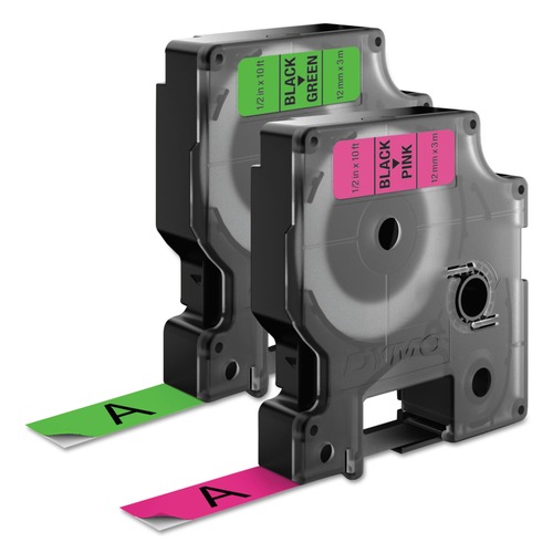 Labels | DYMO 1933238 0.5 in. x 10 ft. D1 High-Performance Polyester Perm Label Tape - Black on Neon (2/Pack) image number 0