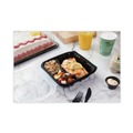 Food Trays, Containers, and Lids | Pactiv Corp. DC858330B000 33 oz. 8-1/2 in. x 8-1/5 in. x 3 in. 3-Compartment EarthChoice Vented Dual Color Microwavable Hinged Lid Container - Black/Clear (150/Carton) image number 7