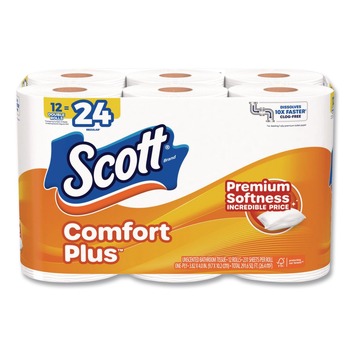 Scott 47618 ComfortPlus 1-Ply Septic Safe Toilet Paper Double Roll Bath Tissue - White (48/Carton)