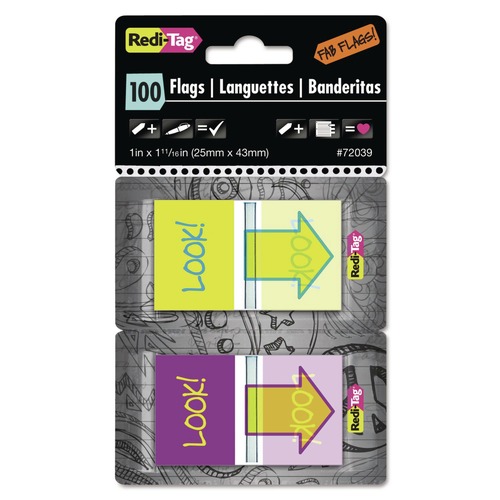 Page Flags | Redi-Tag B72039 Pop-Up Fab Page Flags with Dispenser - Purple/Yellow/Yellow/Teal (100/Pack) image number 0