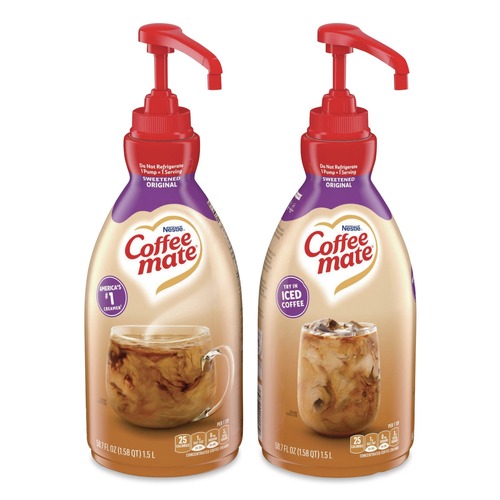  | Coffee-Mate 12039938 1.5 Liter Liquid Coffee Creamer Pump Dispenser - Sweetened Original (2/Carton) image number 0