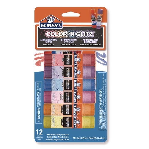 Arts & Crafts Supplies | Elmer's 2197116 0.21 oz. Glitter Glue Sticks - Applies Assorted Colors, Dries Clear Glitter (12/Pack) image number 0