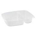 Food Trays, Containers, and Lids | Dart C55UT3 StayLock 8.6 in. x 9 in. x 3 in. 3-Compartments Plastic Hinged Lid Containers - Clear (200/Carton) image number 3
