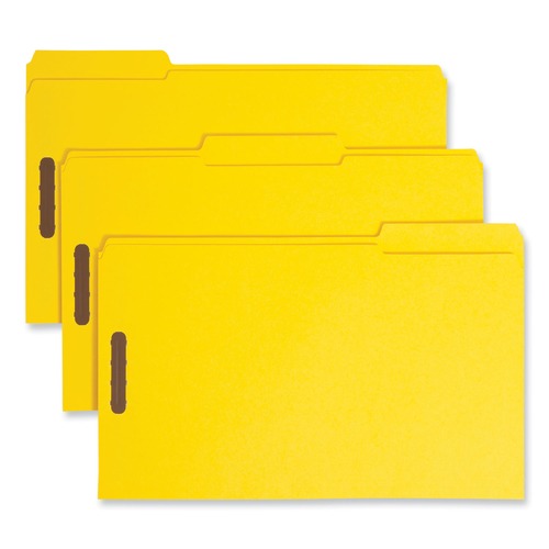 File Folders | Smead 17940 0.75 in. Expansion 2 Fasteners Legal Size Top Tab Colored Fastener Folders - Yellow Exterior (50/Box) image number 0