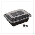 Food Trays, Containers, and Lids | GEN FCPP-BC-16RECT 7.48 in. x 5.03 in. x 2.04 in. 16 oz. Plastic Microwavable Food Container with Lid - Rectangular Black/Clear (150/Carton) image number 3