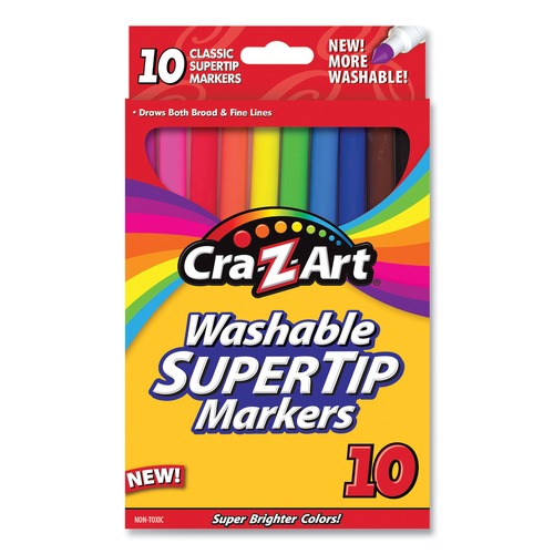 Washable Markers | Cra-Z-Art 1007348 Washable SuperTip Fine/Broad Bullet Markers - Assorted Colors (10/Set) image number 0