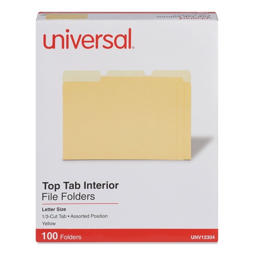 Back to School Sale | Universal UNV12304 1/3-Cut Assorted Tab Interior File Folders - Letter Size, Yellow (100/Box) image number 0