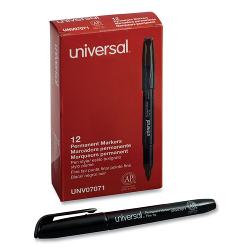 Permanent Markers | Universal UNV07071 Fine Bullet Tip Pen-Style Permanent Marker - Black (1 Dozen) image number 0