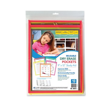 REPORT COVERS AND POCKET FOLDERS | C-Line 40810 Reusable 9 in. x 12 in. Dry Erase Pockets - Assorted Neon Colors (10/Pack)