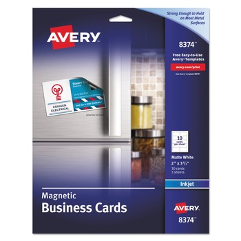 Avery 08374 2 in. x 3.5 in. Magnetic Business Cards for Inkjet Printers - White (30 Cards, 10 Cards/Sheet, 3 Sheets/Pack)
