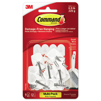 Command 17067-9ES 0.5 lbs. Capacity Small Metal General Purpose Wire Hooks - White (9/Pack)