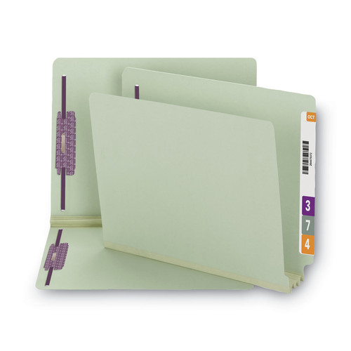 File Folders | Smead 34725 3 in. Expansion End Tab Pressboard Classification Folders with 2 SafeSHIELD Coated Fasteners - Letter Size/Gray-Green (25/Box) image number 0