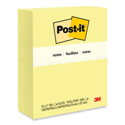 Notebooks & Pads | Post-it Notes 655 3 in. x 5 in. Original Pads - Canary Yellow (100-Sheets/Pad, 12-Pads/Pack) image number 0