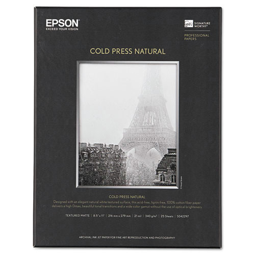 Copy & Printer Paper | Epson S042297 Cold Press Fine Art Paper, 19 Mil, 8.5 X 11, Textured Matte Natural, 25/pack image number 0