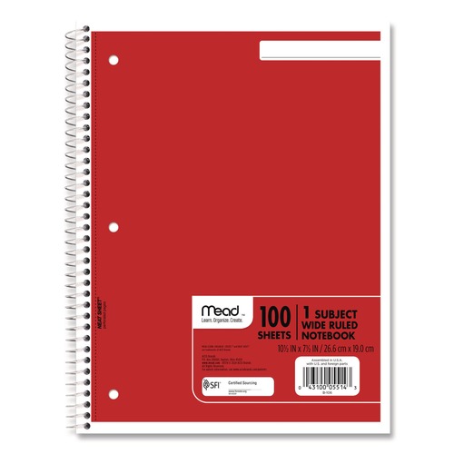 Notebooks & Pads | Mead 05514 (100) 10.5 in. x 7.5 in. Sheets 1-Subject Wide/Legal Rule Spiral Notebook - Randomly Assorted Cover Color image number 0