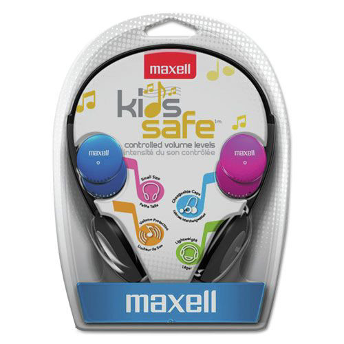 Electronic Adapters & Chargers | Maxell 190338 Kids Safe 4 ft. Cord Headphones - Black with Interchangeable Pink/Blue/Silver Caps image number 0