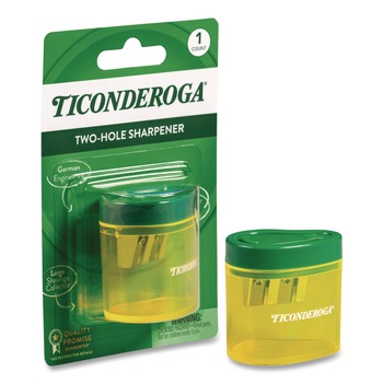 Ticonderoga X39201-0001 Two Hole Pencil Sharpener, 2 x 2 x 1.25, Green/Yellow