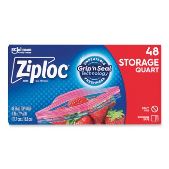  | Ziploc 351317 1 Quart 1.75 mil. 9.63 in. x 8.5 in. Double Zipper Storage Bags - Clear (9/Carton)