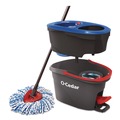 Mops | O-Cedar 168534EA 51 in. Adjustable Handle EZWring RinseClean Spin Mop System - Blue/White Microfiber Head, Red/Gray Handle image number 0