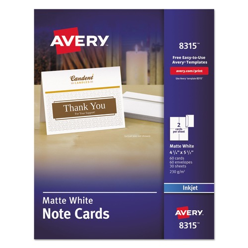 Just Launched | Avery 08315 4.25 in. x 5.5 in. 85 lbs. Inkjet Note Cards with Matching Envelopes - Matte White (60/Box) image number 0