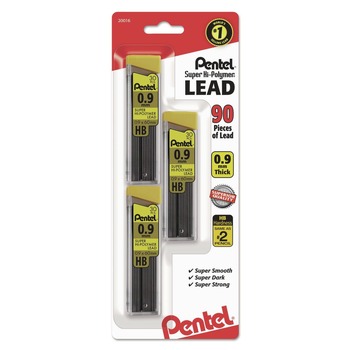 Pentel C29BPHB3 0.9 mm Super Hi-Polymer HB Lead Refills - Black (90/Pack)